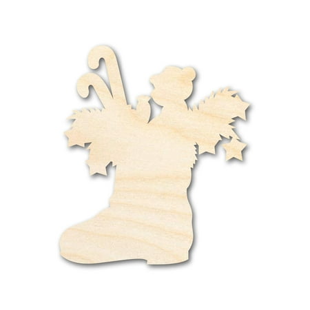 Unfinished Wood Christmas Boot Silhouette Shape - Craft - up to 36 16 / 1/8