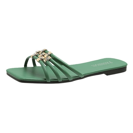 Gzea Outdoor Slippers For Women Ladies Fashion Summer Solid Leather Rhinestone Decorative Square Head Open Toe Flat Slippers Green 37
Gzea Outdoor Slippers For Women Ladies Fashion Summer Solid Leather Rhinestone Decorative Square Head Open Toe Flat Slippers Green 37