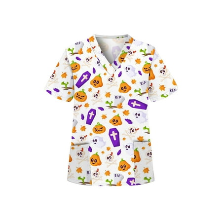 CUE AIR Women Casual Tunic Shirts Halloween Cartoon Print Loose V Neck Scrub Tops Workwear Short Sleeve Pullover Top Shirts
CUE AIR Women Casual Tunic Shirts Halloween Cartoon Print Loose V Neck Scrub Tops Workwear Short Sleeve Pullover Top Shirts