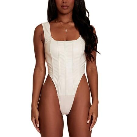 Nokpsedcb Women PU Bodysuits Lady Solid Sleeveless Square Collar Straps Tops Streetwear Zip Corset Romper White M
Nokpsedcb Women PU Bodysuits Lady Solid Sleeveless Square Collar Straps Tops Streetwear Zip Corset Romper White M