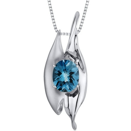 Peora 4.00 Carat T.G.W. Oval Checkerboard Cut London Blue Topaz Rhodium over Sterling Silver Pendant, 18