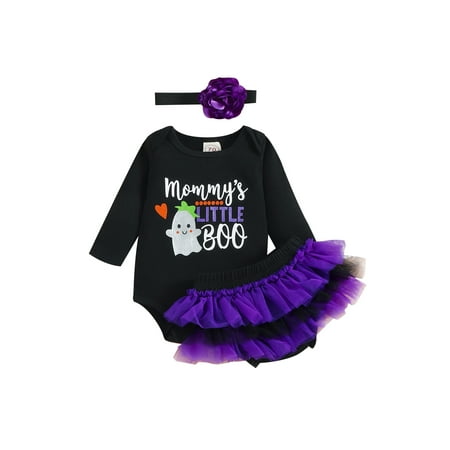 CenturyX Kids Baby Girls Halloween Romper Set Long Sleeve Letter Ghost Print Romper Tulle Skirt Headband Black 6-12 Months
CenturyX Kids Baby Girls Halloween Romper Set Long Sleeve Letter Ghost Print Romper Tulle Skirt Headband Black 6-12 Months