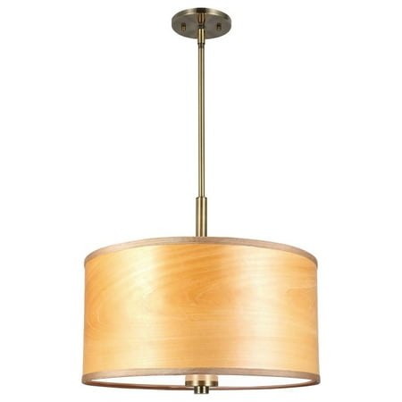 Woodbridge Lighting Drum 18 3Lt Wood Pendant in Brass/Veneer Nougat Cityscape