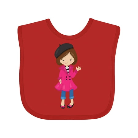 Inktastic Fashion Girl French Girl Brown Hair Beret Gift Baby Girl Bib
