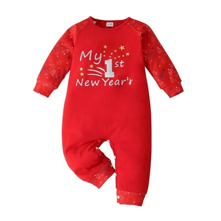Baby Letter Print Jumpsuit Crawling Clothes Long Sleeve New Year Clothes