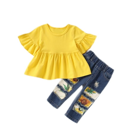 Toddler Baby Girls Outfit 3-4Y Yellow Flared Sleeve Top + Jeans + Hairband 3PCS Summer Pants Set
Toddler Baby Girls Outfit 3-4Y Yellow Flared Sleeve Top + Jeans + Hairband 3PCS Summer Pants Set