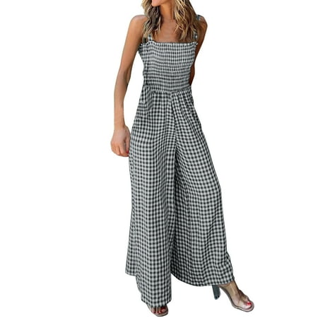 Women s Casual Plaid High Waisted Pants Suspender Jumpsuits Overalls