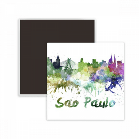 Sao Paula Brazil City Watercolor Square Ceracs Fridge Magnet Keepsake Memento