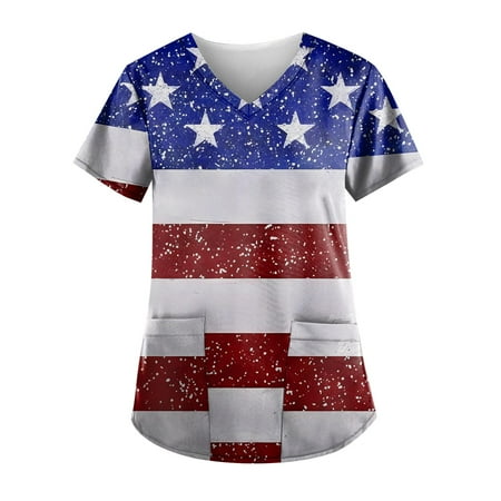 Sksloeg Women Scrub Tops American Flag Star Pattern V-Neck T-Shirts Tee Scrubs Top with Pockets Light Blue L
Sksloeg Women Scrub Tops American Flag Star Pattern V-Neck T-Shirts Tee Scrubs Top with Pockets Light Blue L