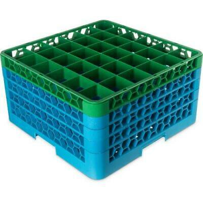 Carlisle 36-Compartment Glass Rack, 4 Extenders, Green/Blue, 2/Case