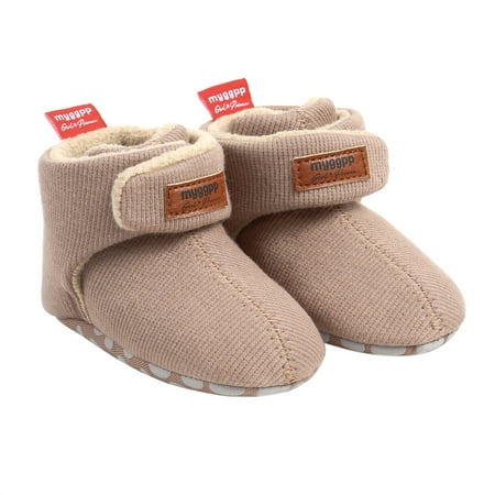 

Sprifallbaby Baby Cute Thickened Plush Boots Flat Shoes Non-Slip Soft Sole Winter Warm Crib Shoes for Infant Girls Boys 0-18M