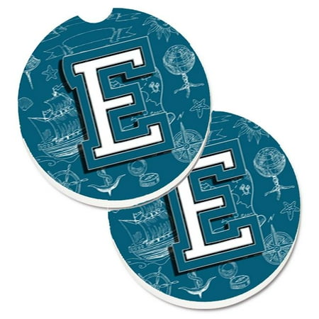 Letter E Sea Doodles Initial Alphabet Set of 2 Cup Holder Car Coaster