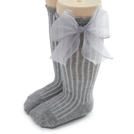 Esho Baby Girls Big Bow Cotton Socks Toddler Girl Knee High Long Socks Stockings 0-3T