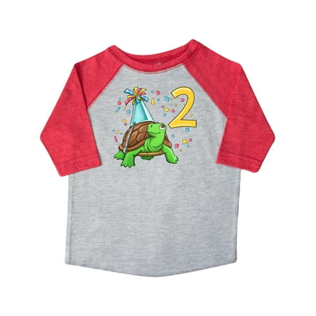 Inktastic 2nd Birthday Cute Turtle in Party Hat with Confetti Gift Toddler Boy or Toddler Girl T-Shirt