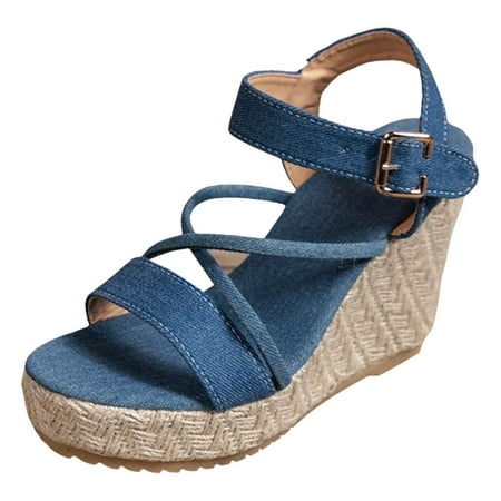 MIASHUI Summer Sandals for Women 2024 Thick Soled Wedge Heel Round Toe Buckle Strap Denim Blue Wedge Heel Sandals Fashion Women s Sandals Blue 7.5
MIASHUI Summer Sandals for Women 2024 Thick Soled Wedge Heel Round Toe Buckle Strap Denim Blue Wedge Heel Sandals Fashion Women s Sandals Blue 7.5