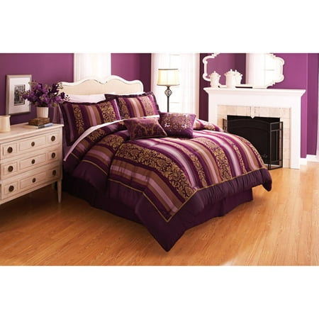 Better Homes and Gardens Antique Wallpaper Stripe Purple Bedding Comforter Set
