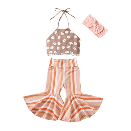 Frobukio 3Pcs Kids Baby Girls Summer Clothes Sets Floral Halter Vest Striped Print Flare Pants Bow Headband Outfits Pink 2-3 Years
Frobukio 3Pcs Kids Baby Girls Summer Clothes Sets Floral Halter Vest Striped Print Flare Pants Bow Headband Outfits Pink 2-3 Years