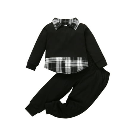 Calsunbaby Little Boys Casual 2Pcs Clothes Set Plaid Print Splicing Long Sleeve Lapel Pullover Tops Solid Color Trousers Outfits
Calsunbaby Little Boys Casual 2Pcs Clothes Set Plaid Print Splicing Long Sleeve Lapel Pullover Tops Solid Color Trousers Outfits