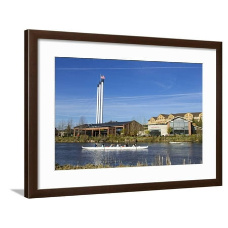 Paddlers on the Deschutes River, Old Mill District, Bend, Oregon, USA Framed Print Wall Art By Chuck Haney