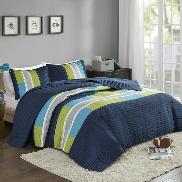 Comfort Spaces Pierre Mini Quilt Set, Twin/Twin XL, Blue/Navy