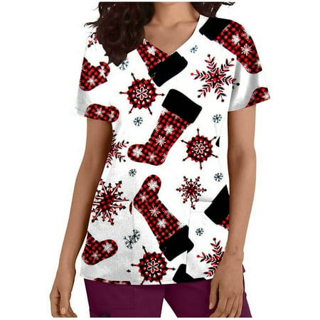 SHENGXINY 2022 Christmas Shirt Scrubs Tops For Women Casual Short Sleeve V-Neck Tops Uniform Christmas Printed Shirts Tee Tops With Pockets
SHENGXINY 2022 Christmas Shirt Scrubs Tops For Women Casual Short Sleeve V-Neck Tops Uniform Christmas Printed Shirts Tee Tops With Pockets