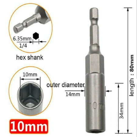 1Pcs 80mm Length 1/4 Hex Drivesocket Impact Nut Bolt Drill Bits