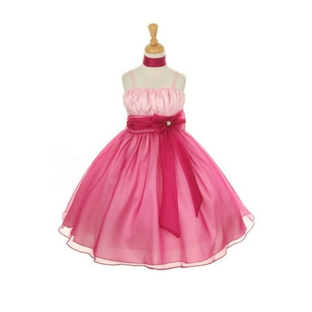 Little Girls Fuchsia Taffeta Crystal Organza Bow Flower Girl Easter Dress 6
