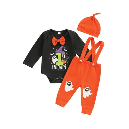 Baby Boy Girl Halloween Outfit 1st Halloween Clothes Number Print Romper with Ghost Print Overalls and Hat
Baby Boy Girl Halloween Outfit 1st Halloween Clothes Number Print Romper with Ghost Print Overalls and Hat