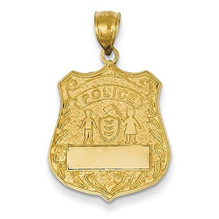14K Yellow Gold Large Police Badge Charm Pendant