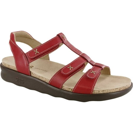 Women s SAS Sorrento Adjustable Strap Sandal Red Leather 6 W