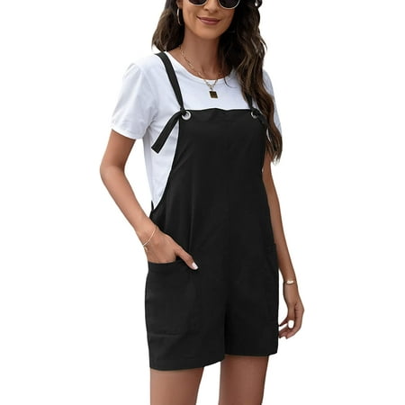 DanceeMangoos Women s Casual Summer Shortall Self Tie Cotton Overall Shorts