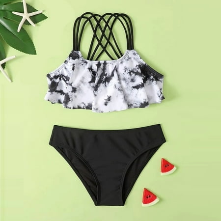 QWANG Girls 3 Piece Bikini Swimsuits Tween Bathing Suit Floral Swimwear with Cover Up Beach Skirt White