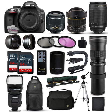 Nikon D3300 DSLR Digital Camera + 18-55mm VR II + 6.5mm Fisheye + 55-300mm VR + 420-1600mm Lens + Filters + SanDisk 128GB Memory + Action Stabilizer + i-TTL AF Flash + Backpack + Case + 70\ Nikon D3300 DSLR Digital Camera + 18-55mm VR II + 6.5mm Fisheye + 55-300mm VR + 420-1600mm Lens + Filters + SanDisk 128GB Memory + Action Stabilizer + i-TTL AF Flash + Backpack + Case + 70\