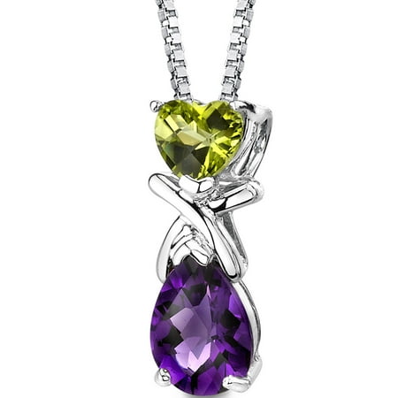 Peora 2.25 Carat T.G.W. Multishape Peridot and Amethyst Rhodium over Sterling Silver Pendant, 18