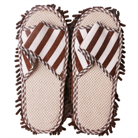 Washable ing Cleaning Striped Quick Lazy Home Mop Slippers Coral Fleece