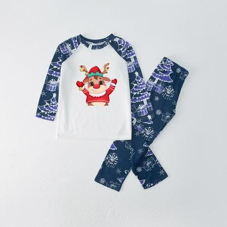 Pajamas for Women KKCXFJX Parent-child Warm Christmas Set Printed Home Wear Pajamas Two-piece Kid Set