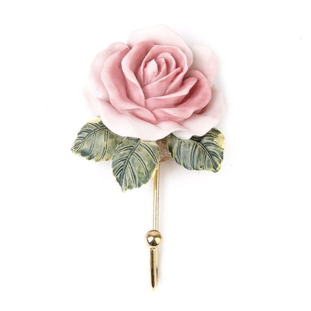 2pcs Lovely Rose Decor Wall Mounted Towel Hanger Holder Organizer (Pink)