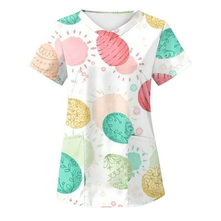 LSLJS Women Easter Nursing Scrubs Top Egg Rabbits Print T Shirt V-Neck Working Uniform Workwear Pocket Tops on Clearance
LSLJS Women Easter Nursing Scrubs Top Egg Rabbits Print T Shirt V-Neck Working Uniform Workwear Pocket Tops on Clearance