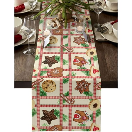 Christmas Table Runner 90 inches Long Gingerbread Cookies Plaid Kitchen Table Runner for Dining Table Cotton Linen Table Runners for Party Home Decoration 13x90in
Christmas Table Runner 90 inches Long Gingerbread Cookies Plaid Kitchen Table Runner for Dining Table Cotton Linen Table Runners for Party Home Decoration 13x90in
