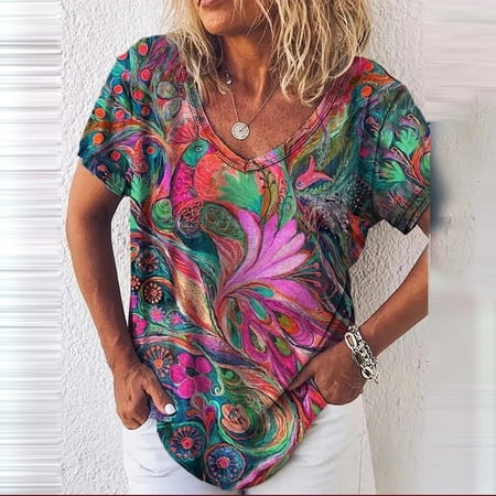 Women s Boho Tops Floral V Neck Zipper Summer Blouse Shirts Casual Loose Short Sleeve Dressy Blouses Tee for Leggings
Women s Boho Tops Floral V Neck Zipper Summer Blouse Shirts Casual Loose Short Sleeve Dressy Blouses Tee for Leggings