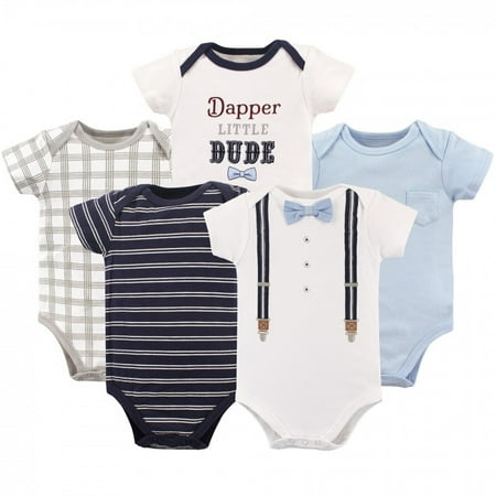 Little Treasure Baby Boy Cotton Bodysuits 5pk Dapper Bow Tie 0-3 Months