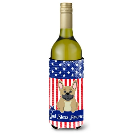 Carolines Treasures BB3005LITERK Patriotic USA French Bulldog Cream Wine Bottle Beverge Insulator Hugger Wine Bottle