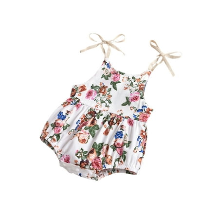 One opening Baby Girls Fashion Floral Print Romper Stylish Sleeveless Romper