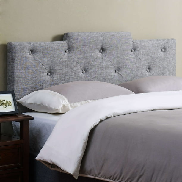 Mainstays Upholstered Tufted Squared Headboard, Full/Queen, Gray