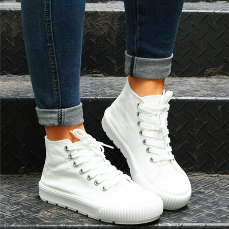 Women s High-top Canvas Shoes Comfortable Flat Shoes Casual Sneakers White Shoes