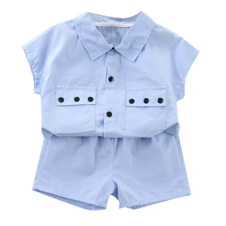 Suits for Boys Unisex Spring Summer Solid Ribbed Button Short Sleeve Tshirt Shorts Suits for Kids Boys
Suits for Boys Unisex Spring Summer Solid Ribbed Button Short Sleeve Tshirt Shorts Suits for Kids Boys