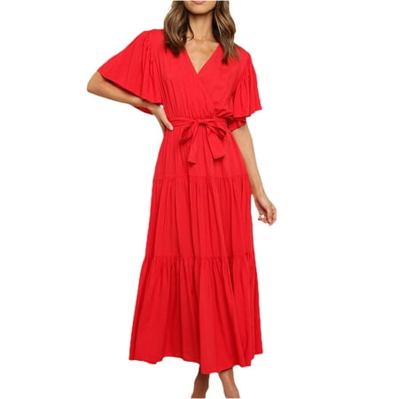 Gureui Women s Summer Dress with Waist Belt Casual Plain Short Sleeve Ruched V-Neck Loose Long One-Piece Dresses
Gureui Women s Summer Dress with Waist Belt Casual Plain Short Sleeve Ruched V-Neck Loose Long One-Piece Dresses