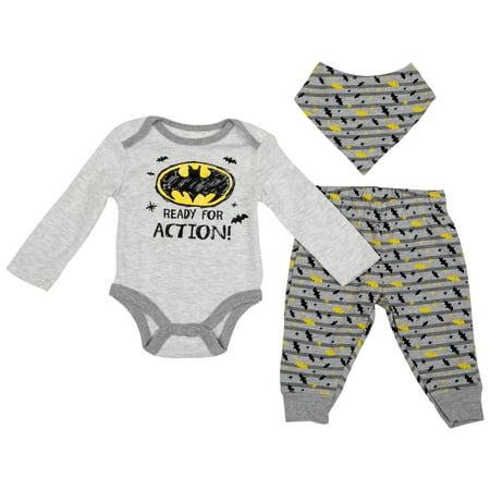 Batman Symbol 3-Piece Bodysuit Set with Bib-3-6 Months