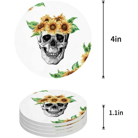 ZHANZZK Sunflower Skull Set of 4 Round Coaster for Drinks Absorbent Ceramic Stone Coasters Cup Mat with Cork Base for Home Kitchen Room Coffee Table Bar Decor
ZHANZZK Sunflower Skull Set of 4 Round Coaster for Drinks Absorbent Ceramic Stone Coasters Cup Mat with Cork Base for Home Kitchen Room Coffee Table Bar Decor