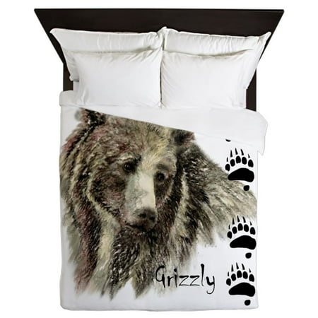CafePress - Watercolor Grizzly Bear Tracks Animal - Queen Duvet Microfiber